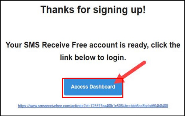 Mở hòm thư email của bạn và nhấn chọn mục Access Dashboard