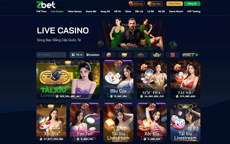 ZBET cung cấp sảnh casino trực tiếp đầy đủ trò chơiSảnh casino online trực tiếp của ZBET