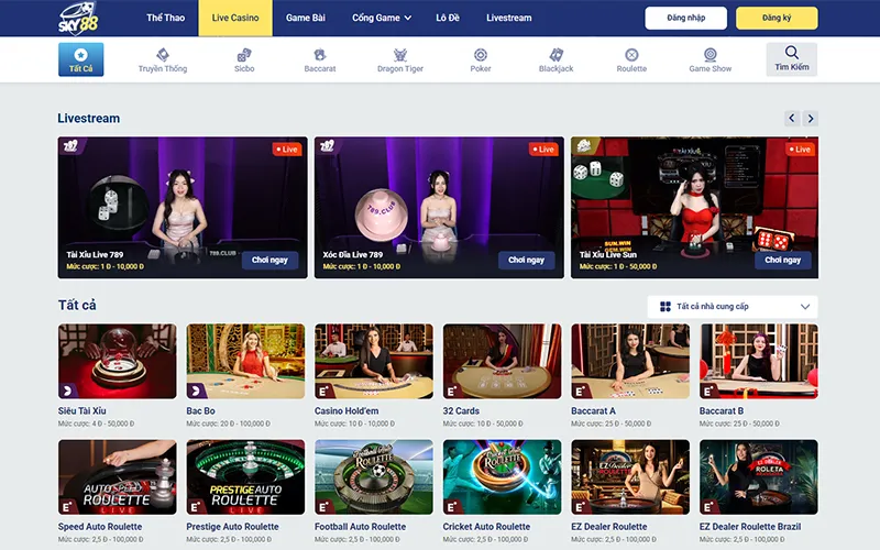 Giao diện game casino tốc độ tải nhanh của SKY88Giao diện casino và công nghệ của SKY88