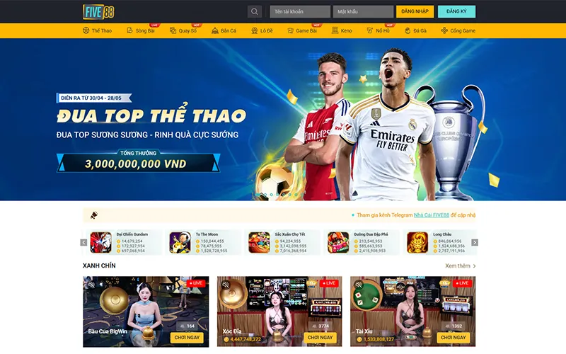 Giao diện FIVE88 hiện đại, thân thiện với người dùngGiao diện website nhà cái FIVE88 sang trọng và dễ sử dụng