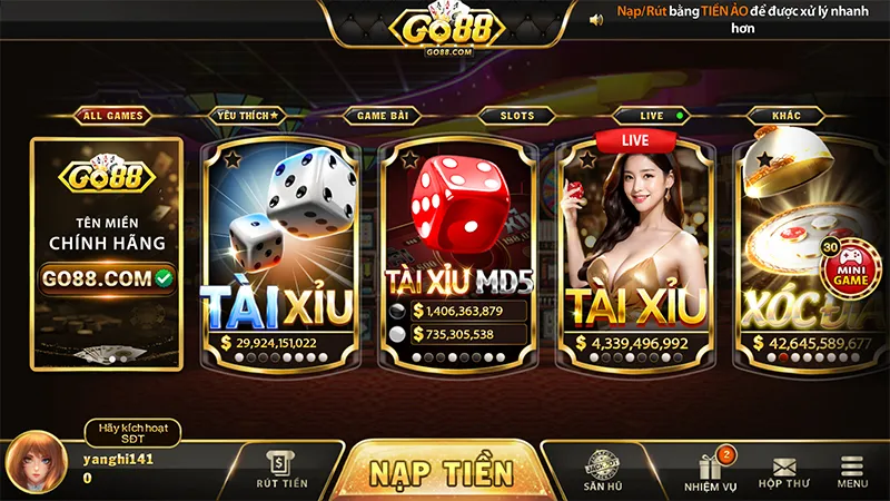 Giao diện cổng game GO88 hiển thị rõ ràngGiao diện chơi game trên GO88