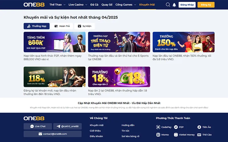 Các sảnh cược thể thao và casino tại ONE88 được yêu thíchSản phẩm cá cược thể thao casino ONE88