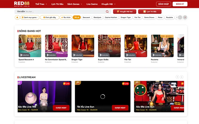 Trải nghiệm casino trực tuyến tại RED88 với dealer thậtCasino trực tuyến RED88 livestream dealer